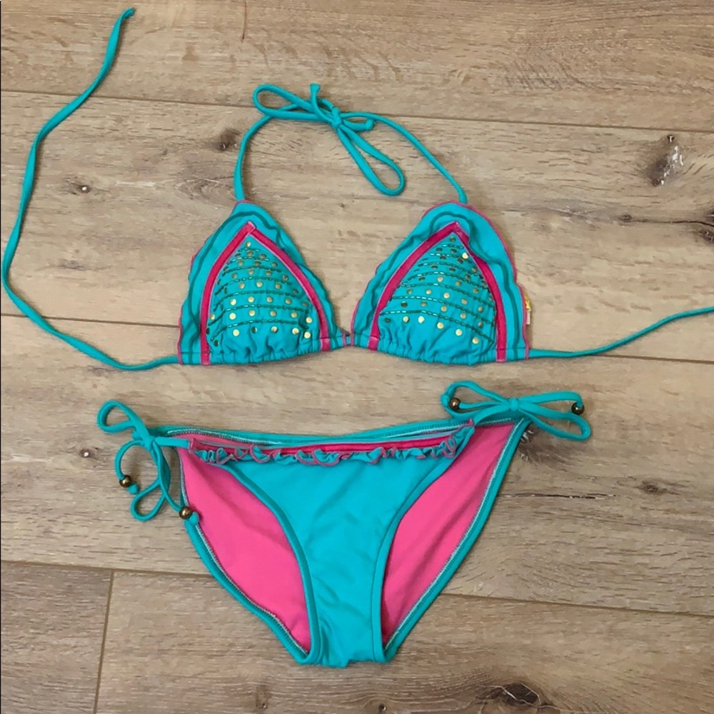 Gorgeous bikini M surfside turquoise & pink
